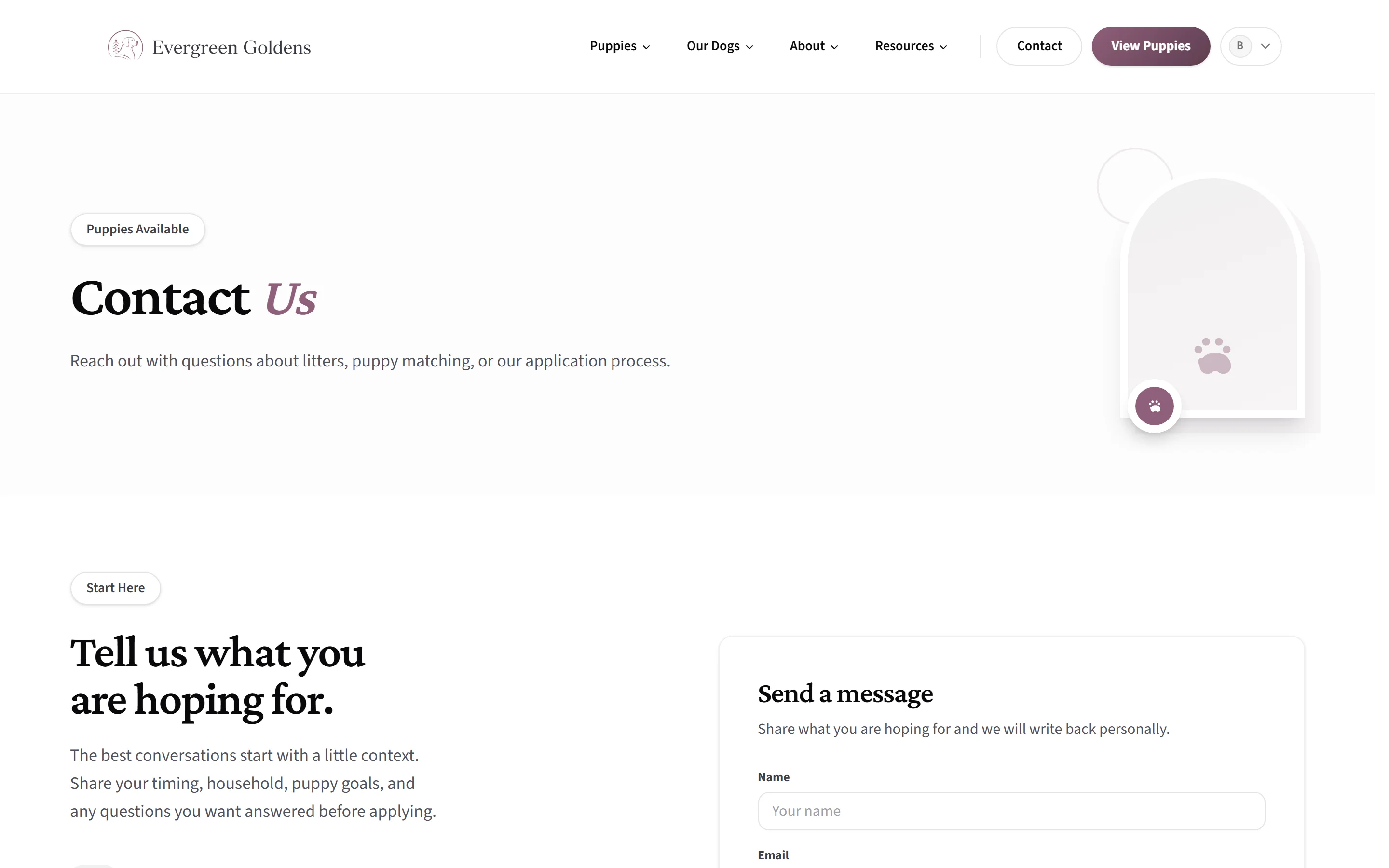 The public contact page with the Send a message form