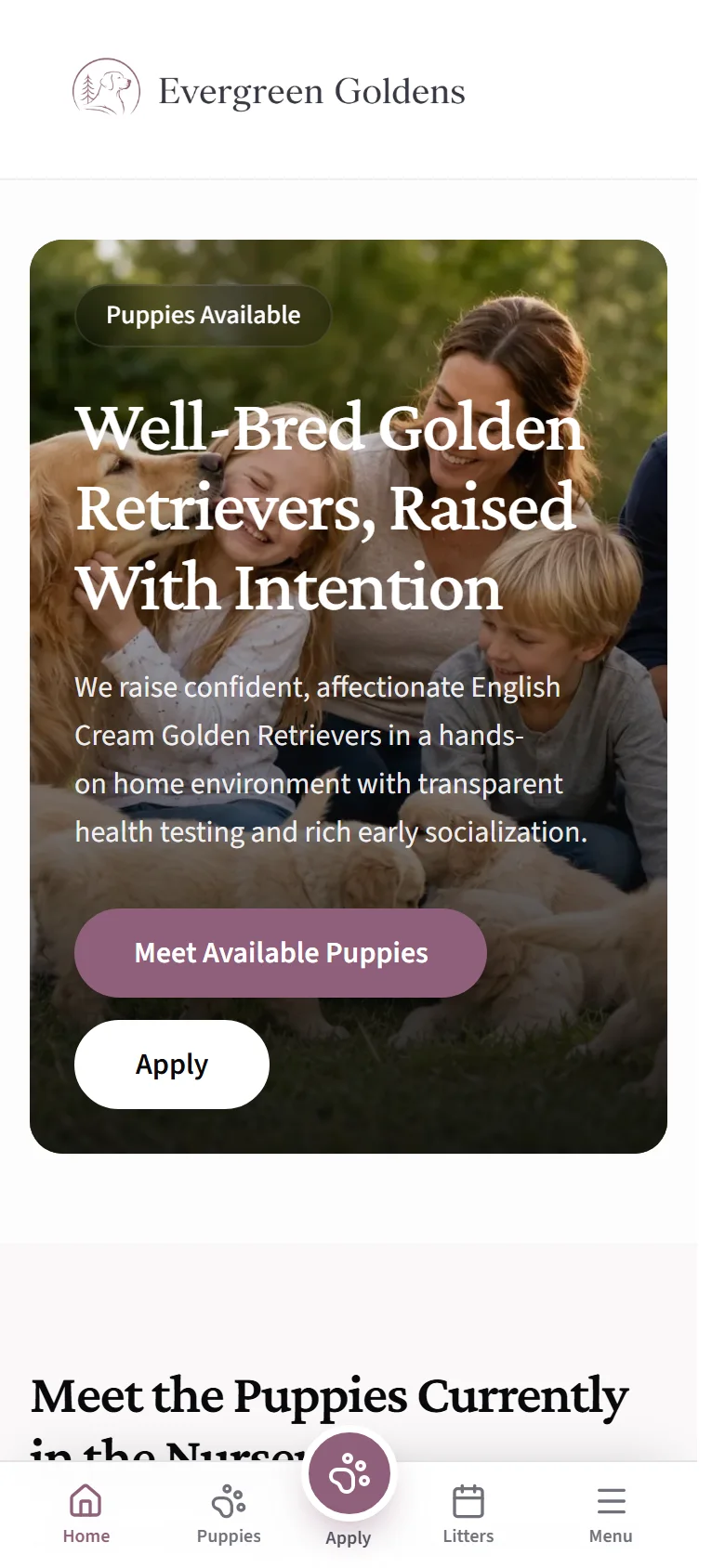 The public breeder site on a phone